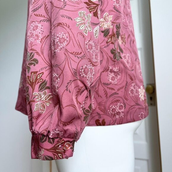 70s pink and floral button up collared shirt - Picture 4 of 8